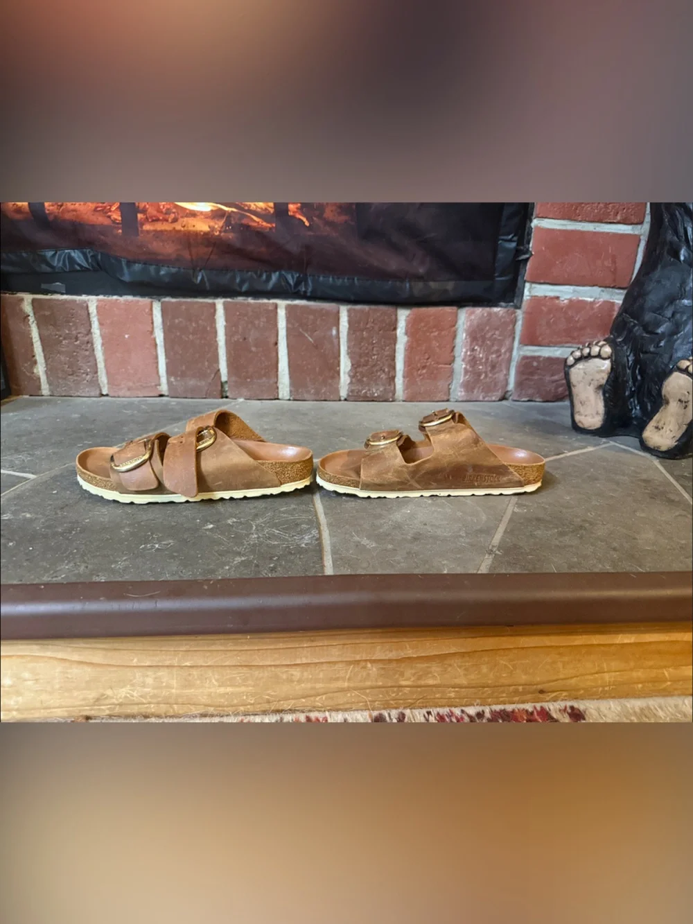 Birkenstock Cognac Brown Suede Double-Buckle Sandals